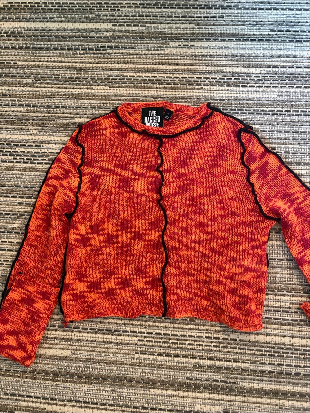 The Ragged Priest Orange and Red Marled Crewneck Sweater